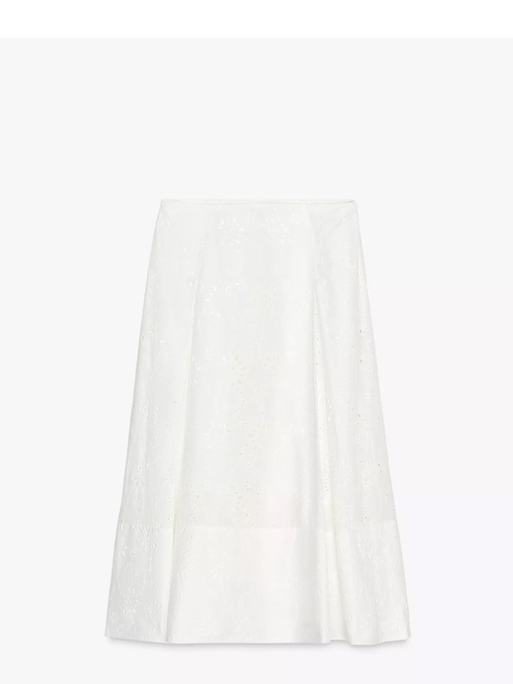 Zara White Eyelet A-Line Midi Skirt